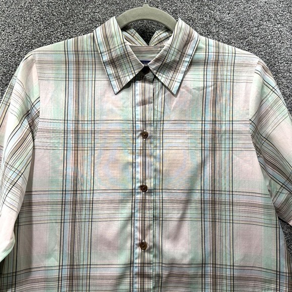 Pendleton Button‎ Up Blouse Top Women 6 Green Plaid Long Sleeve Pockets Cotton - Picture 6 of 12